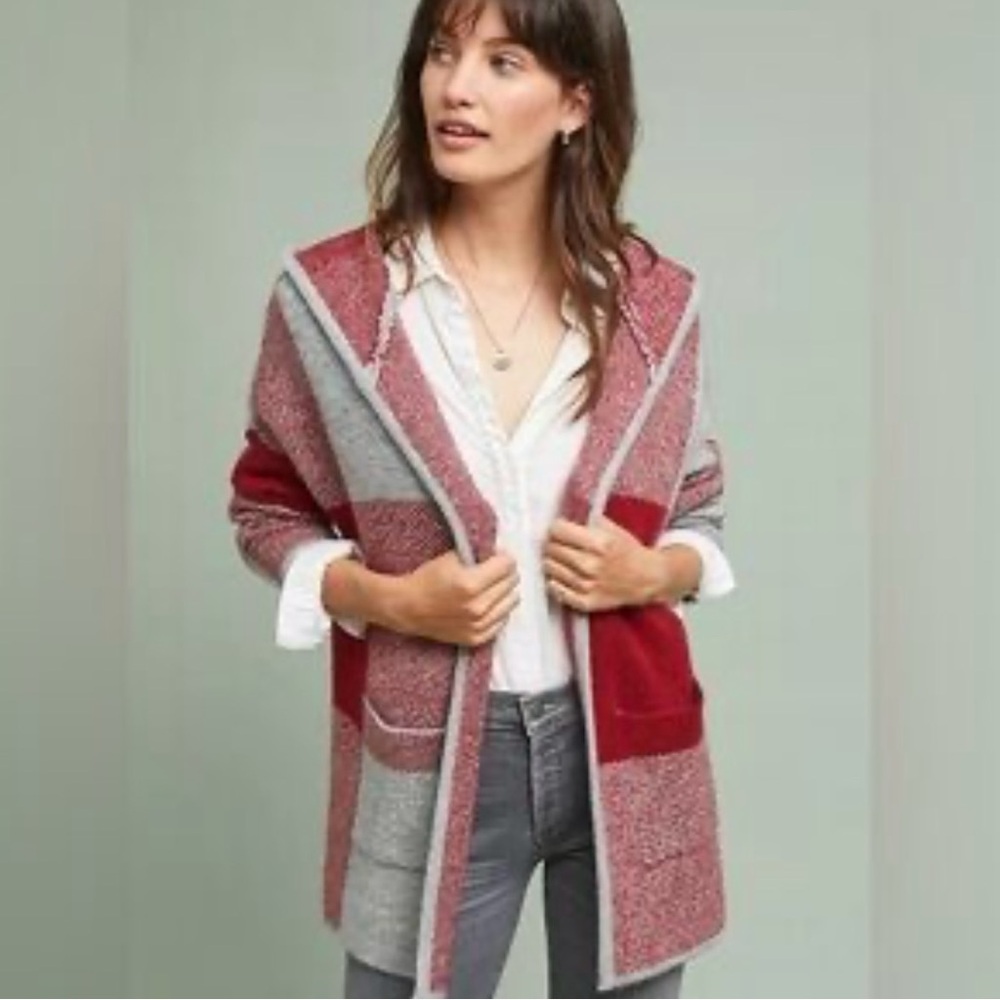 NVLT red buffalo check hood open sweater jacket